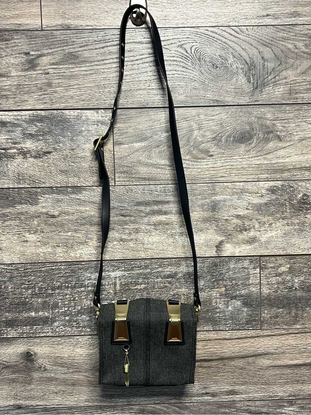 Diesel Black Structured Mini Shoulder Bag / Crossbody Purse Gold Hardware
